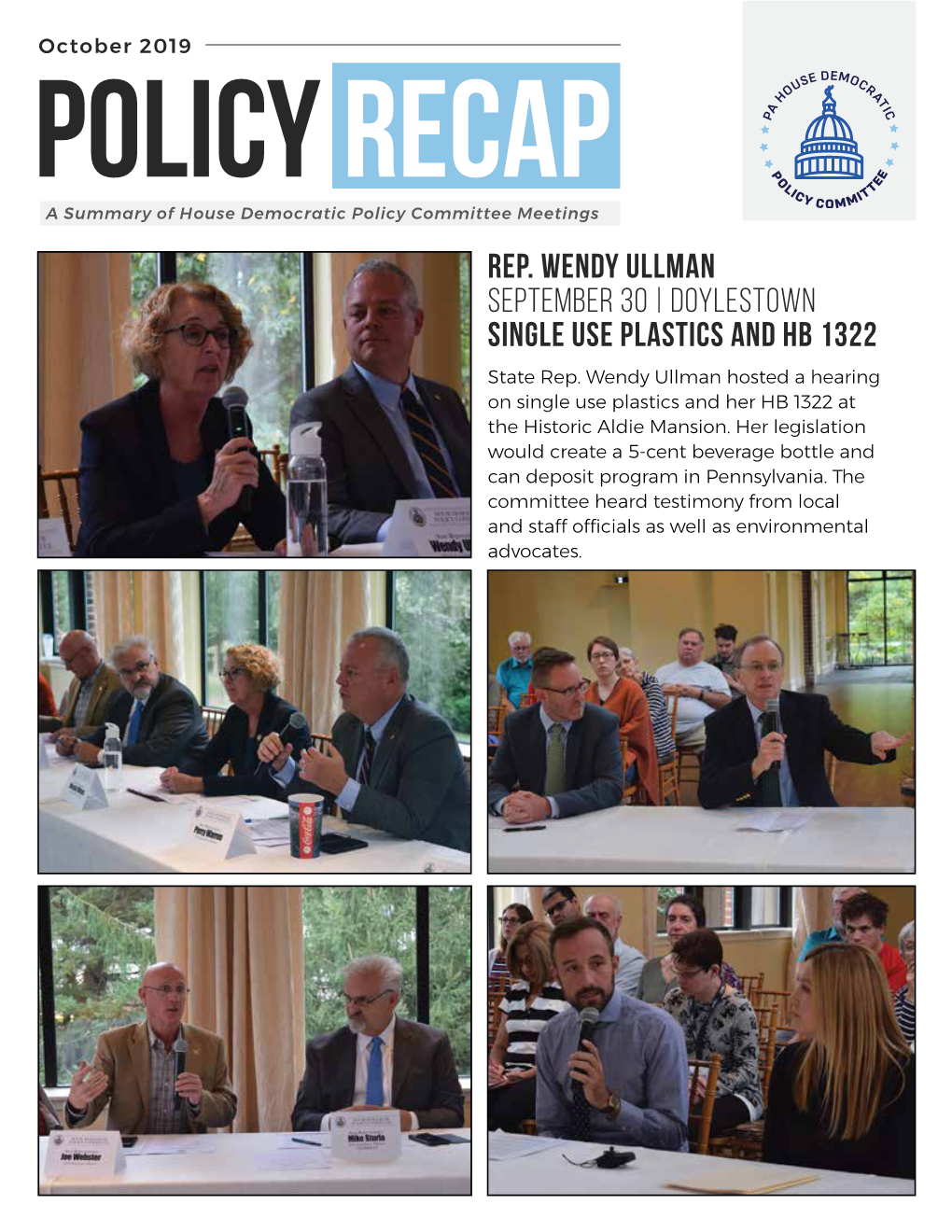 Rep. Wendy Ullman September 30 | Doylestown Single Use Plastics and HB 1322