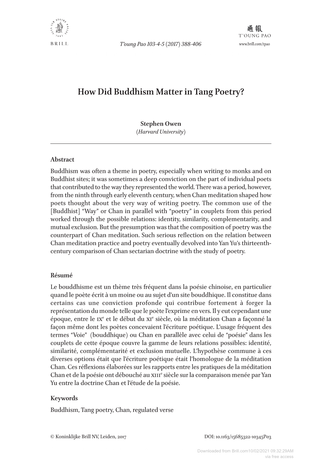 How Did Buddhism Matter in Tang Poetry?