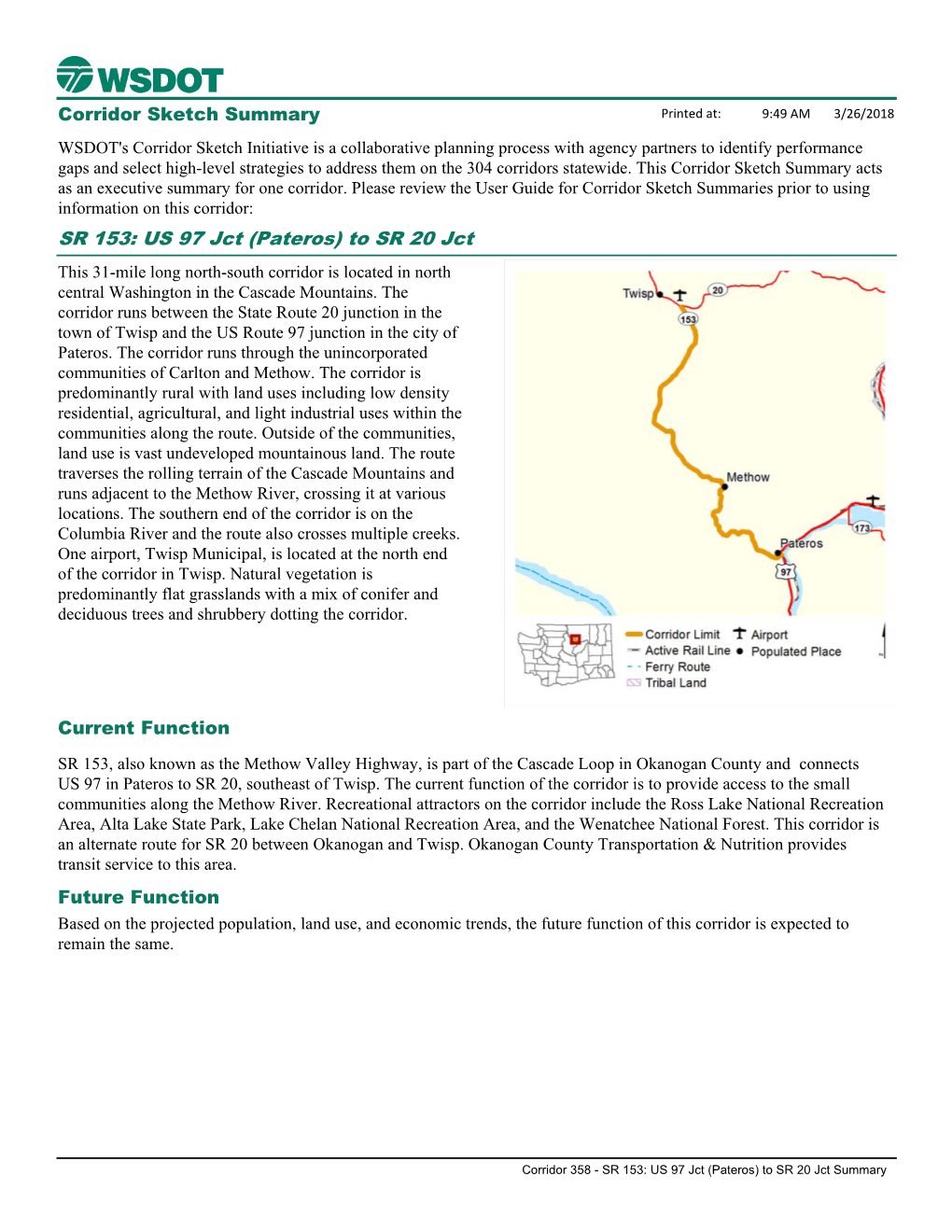 (Pateros) to SR 20 Jct Corridor Sketch Summary