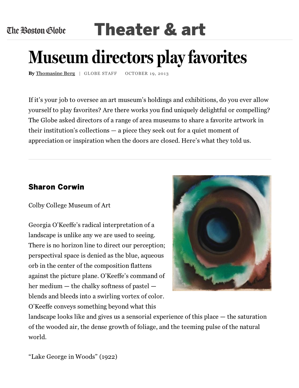 Museum Directors Play Favorites by Thomasine Berg | GLOBE STAFF OCTOBER 19, 2013