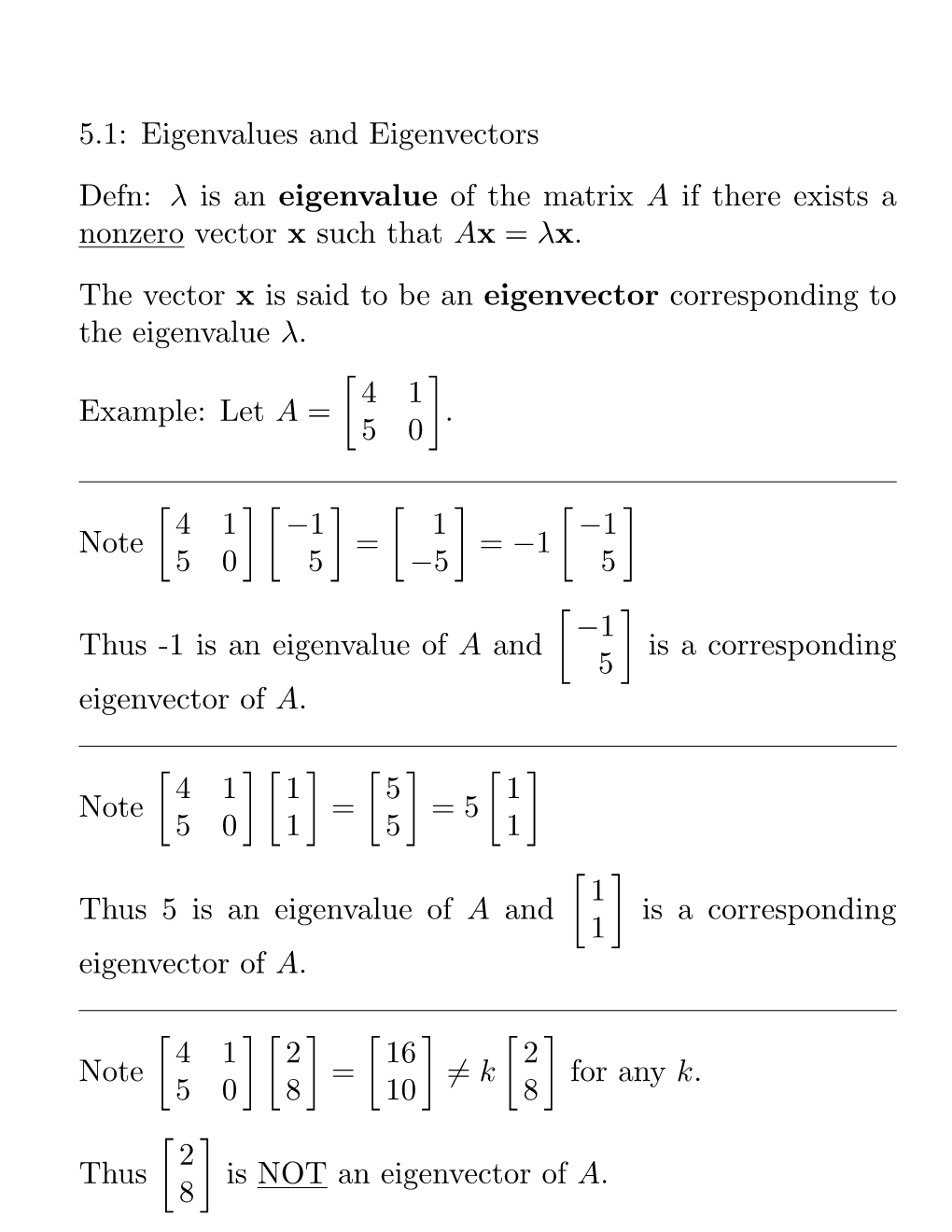 Eigenvectors and Eigenvalues and the Characteristic Equation