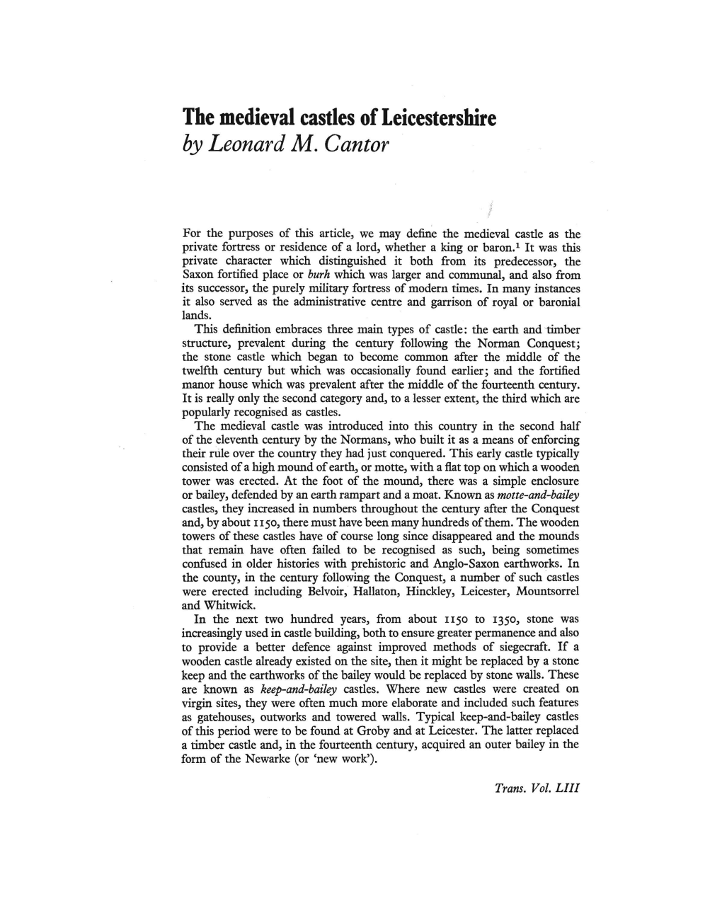 The Medieval Castles of Leicestershire by Leonard M