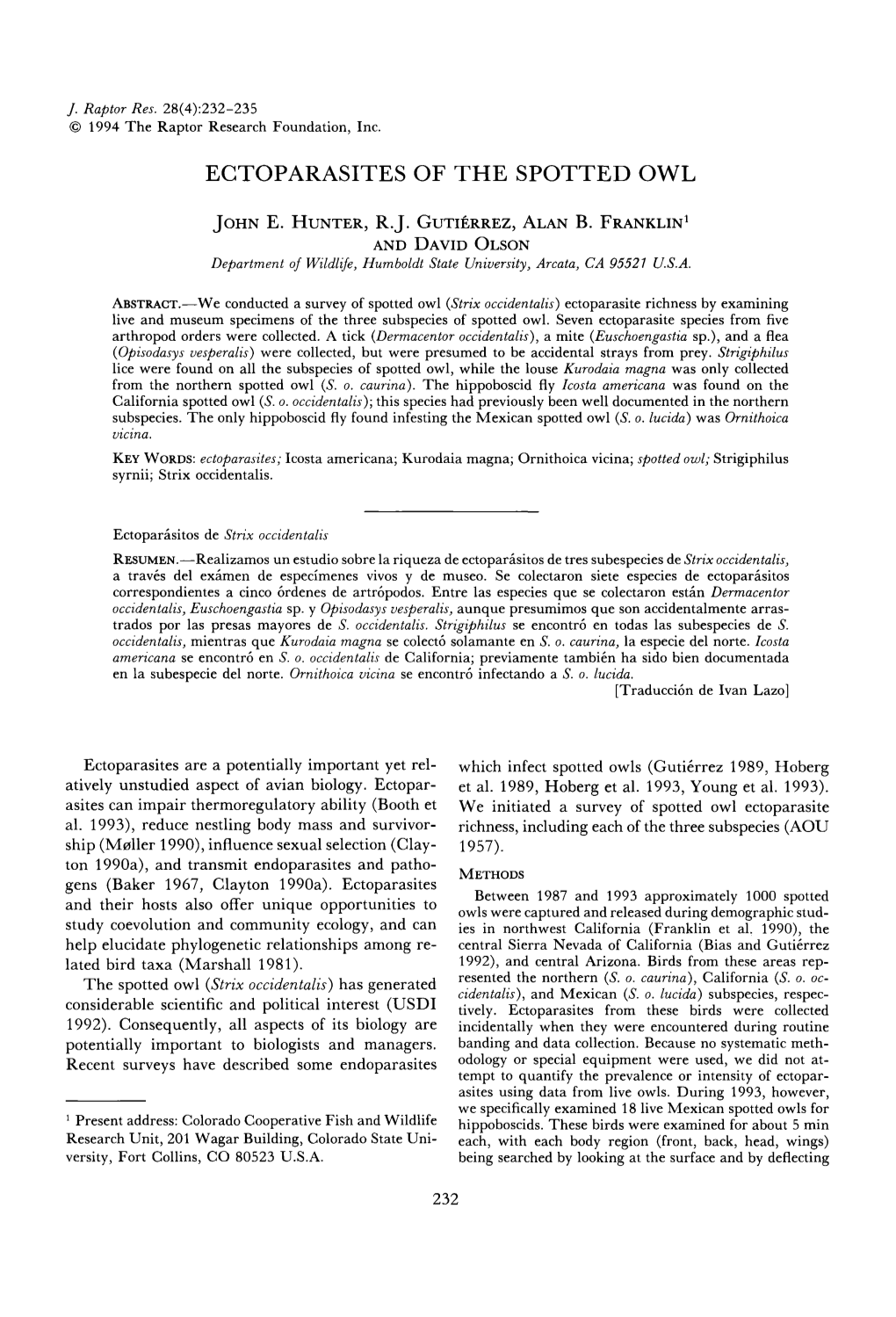 Ectoparasites of the Spotted Owl