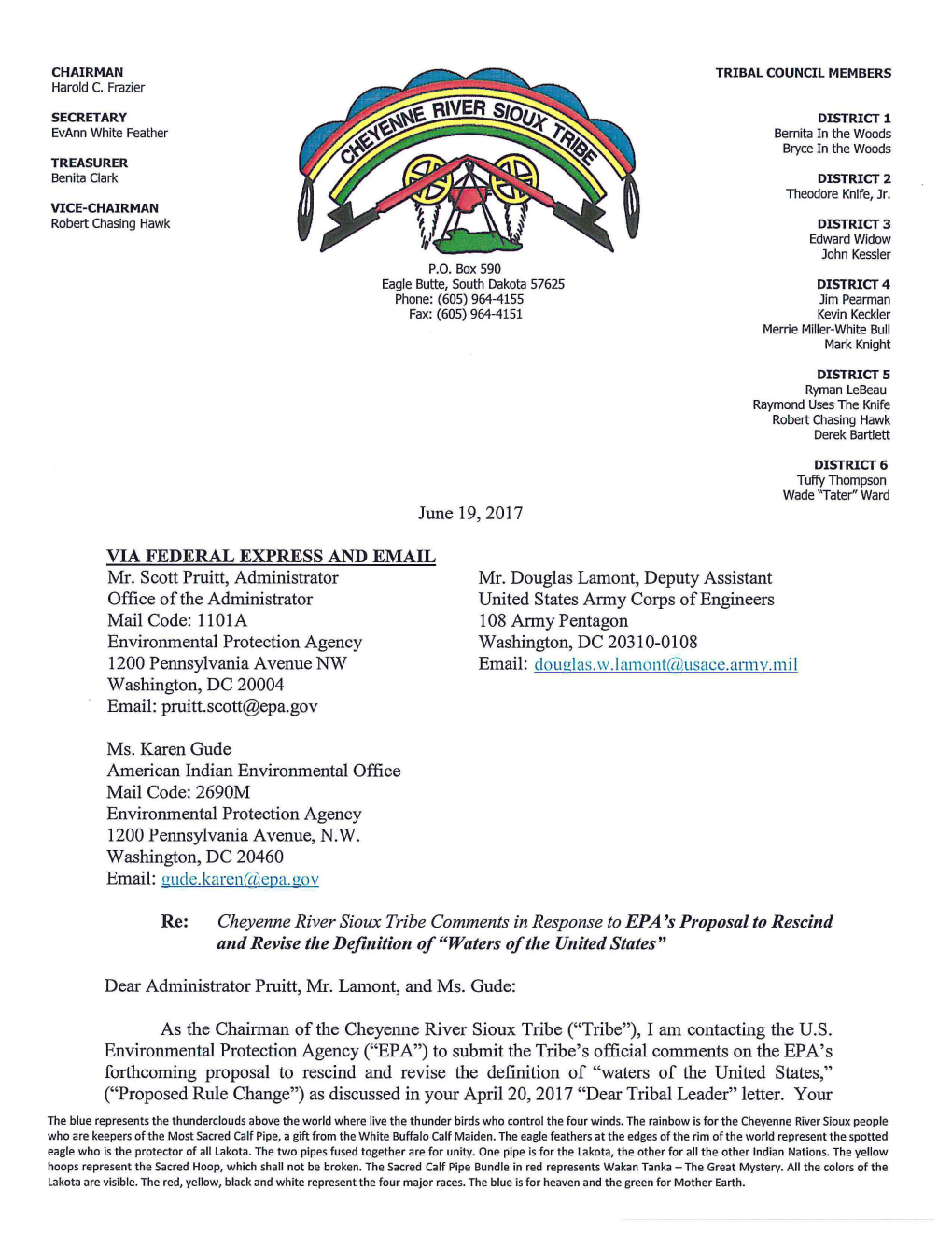 Cheyenne River Sioux Tribe Correspondence