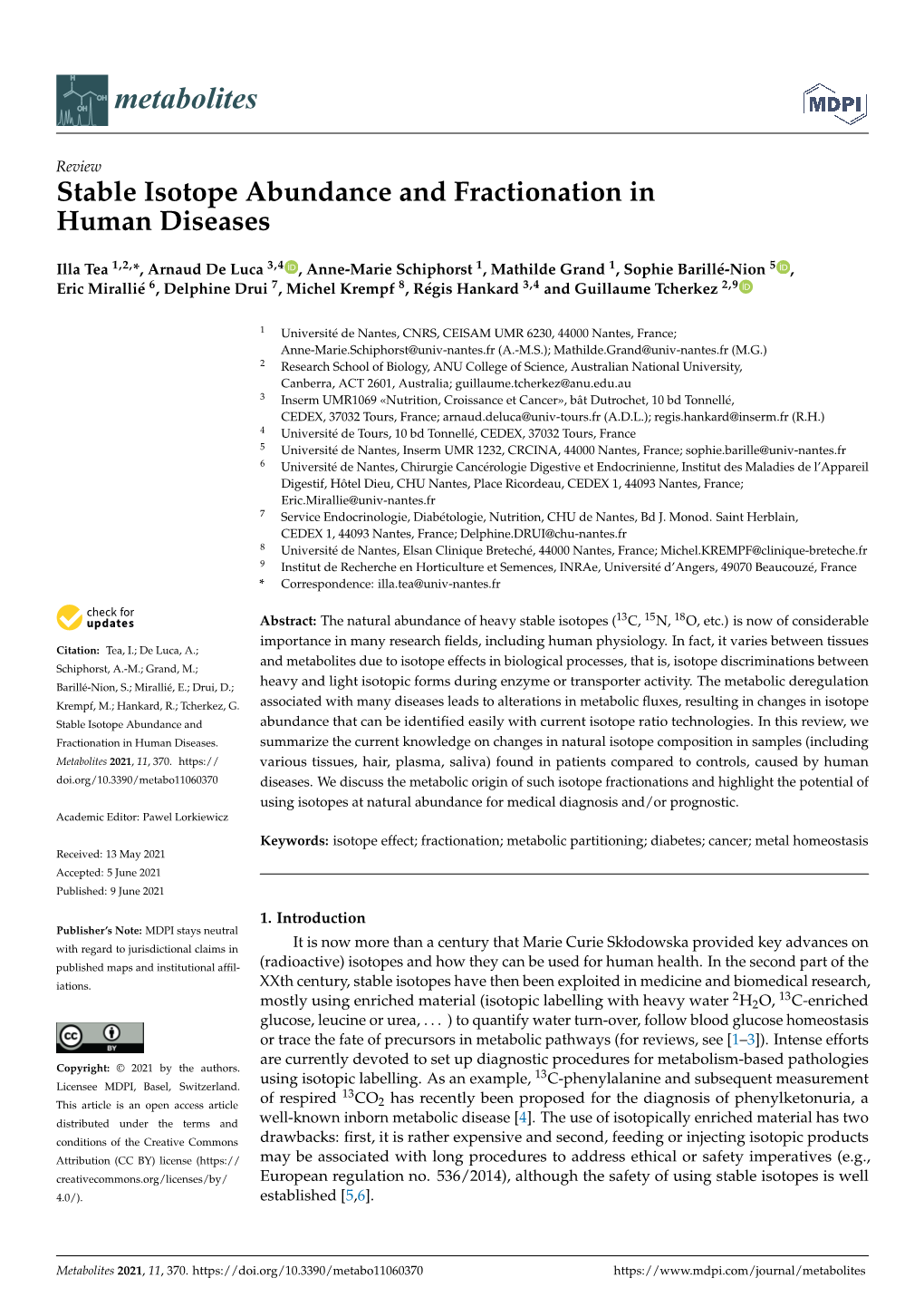 Stable Isotope Abundance and Fractionation in Human Diseases