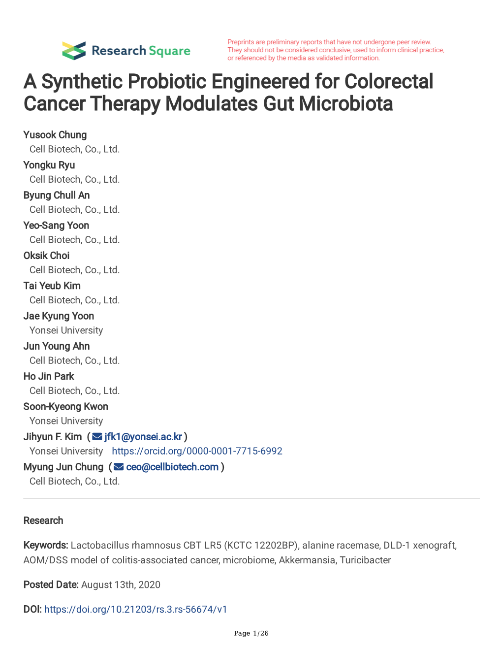 A Synthetic Probiotic Engineered for Colorectal Cancer Therapy Modulates Gut Microbiota