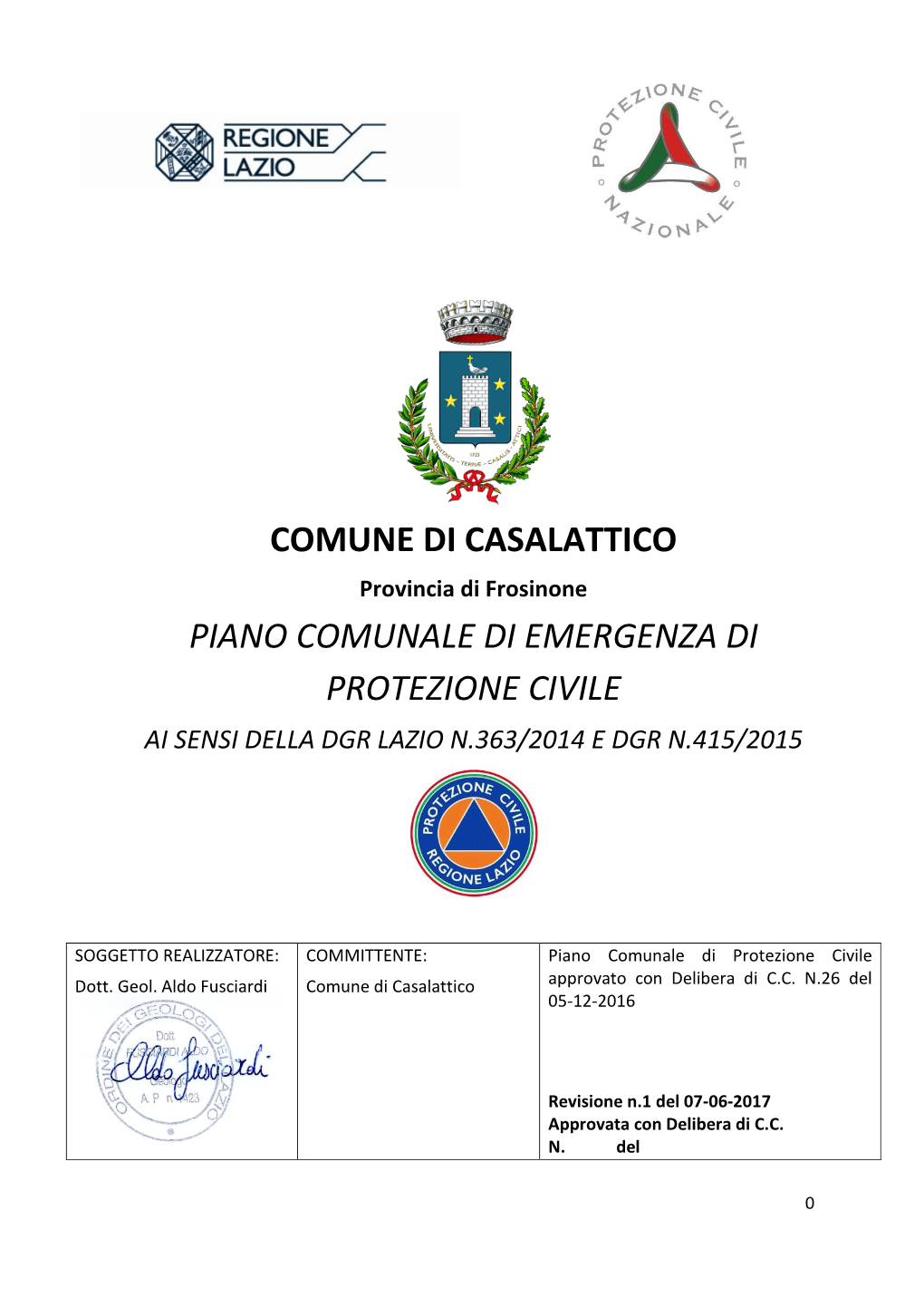 Comune Di Casalattico Piano Comunale Di Emergenza Di