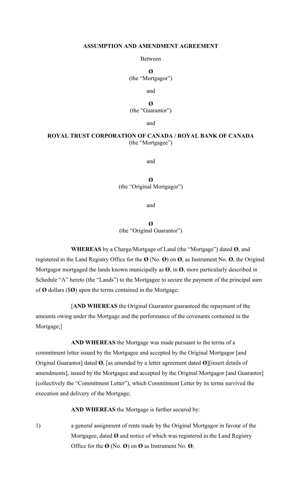 Assumption and Amendment Agreement