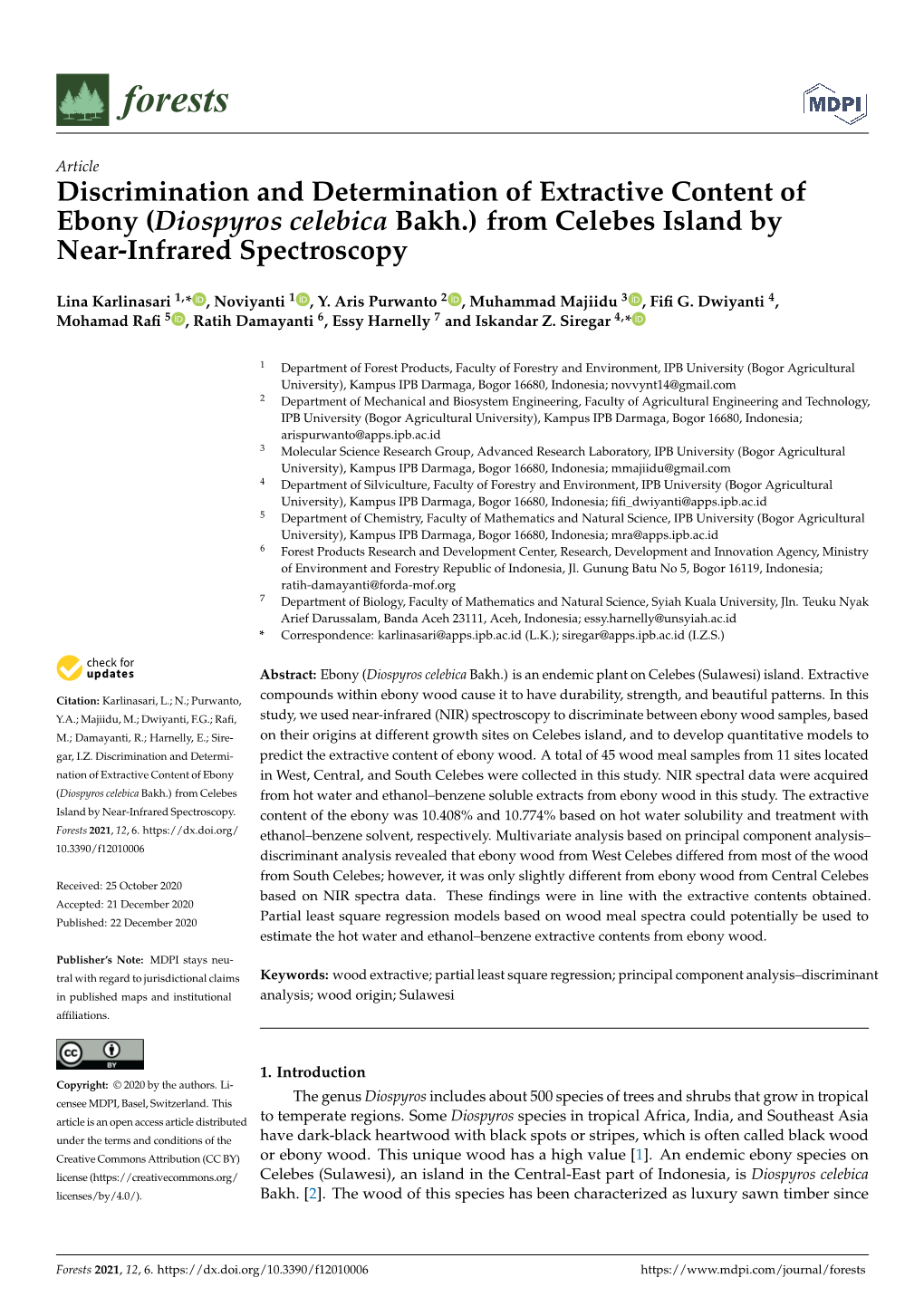 Diospyros Celebica Bakh.) from Celebes Island by Near-Infrared Spectroscopy