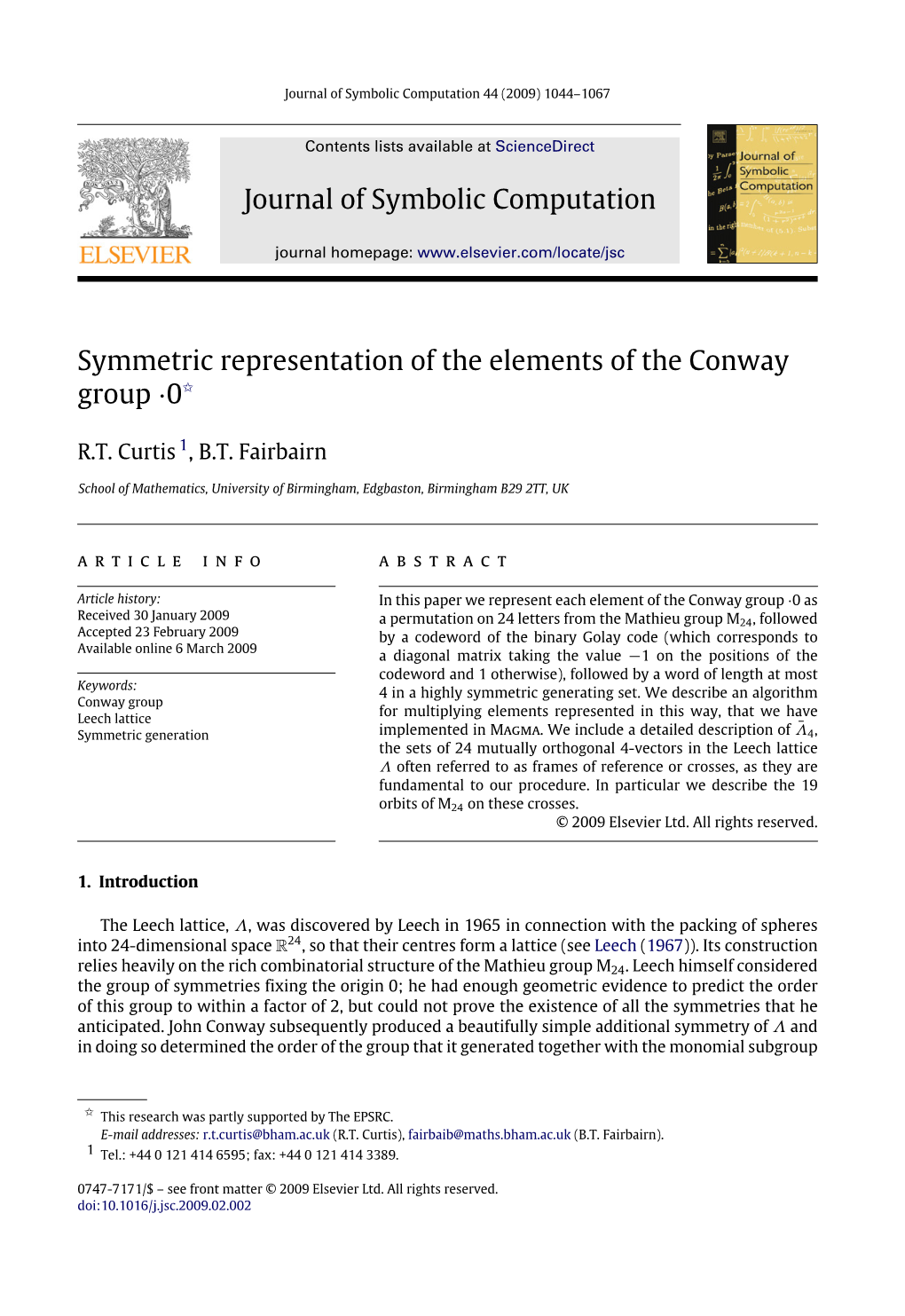 Journal of Symbolic Computation Symmetric Representation