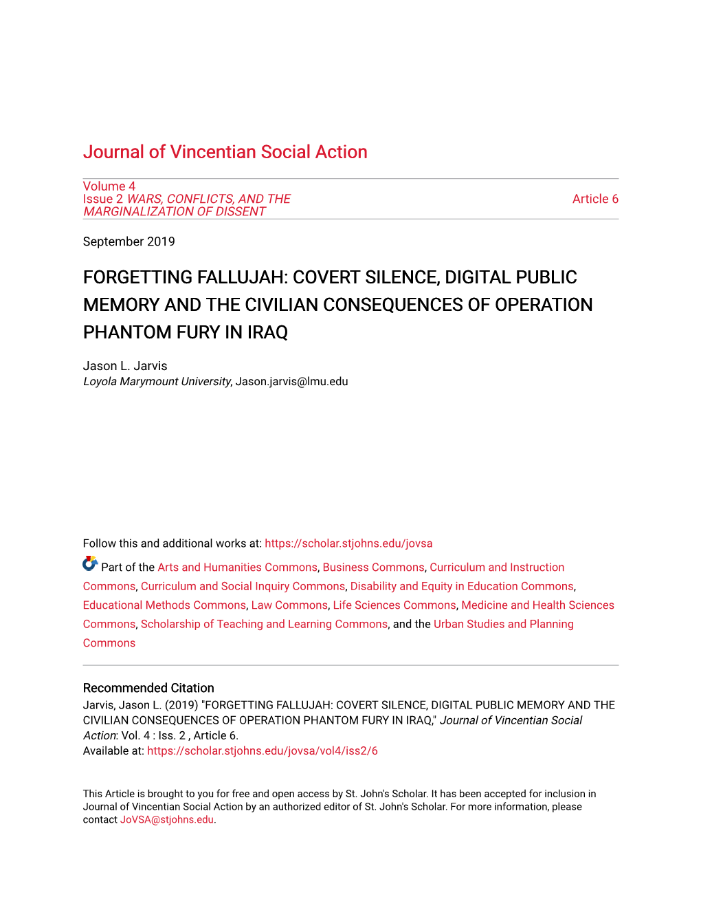 Forgetting Fallujah: Covert Silence, Digital Public Memory and the Civilian Consequences of Operation Phantom Fury in Iraq