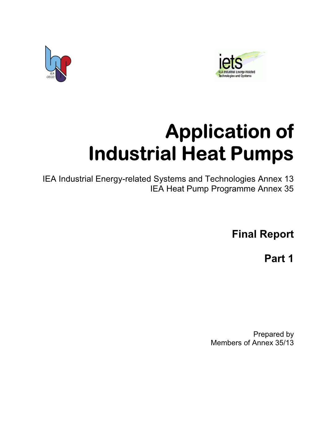 Application of Industrial Heat Pumps