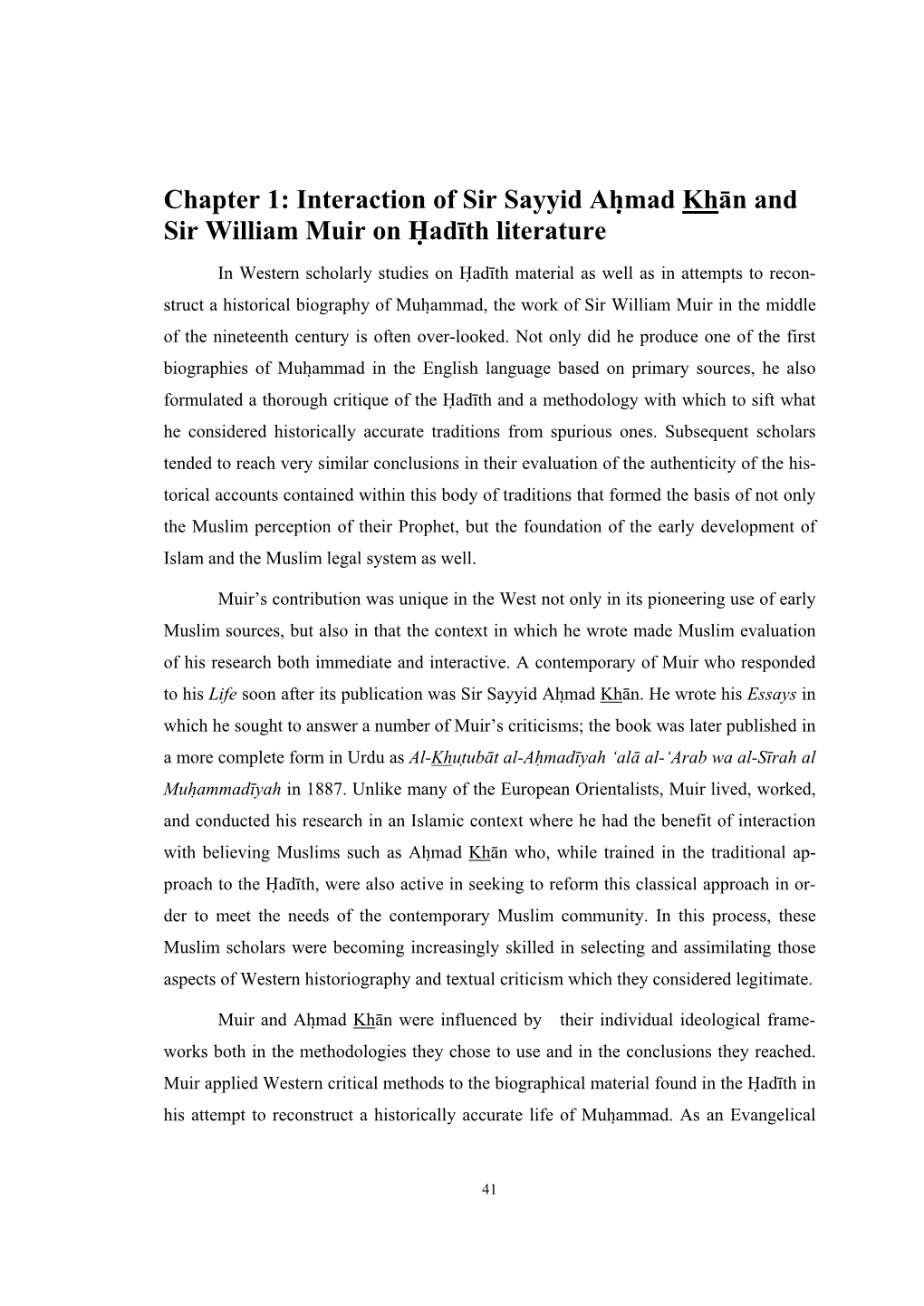 Interaction of Sir Sayyid Ah,Mad Khān and Sir William Muir on H,Adīth