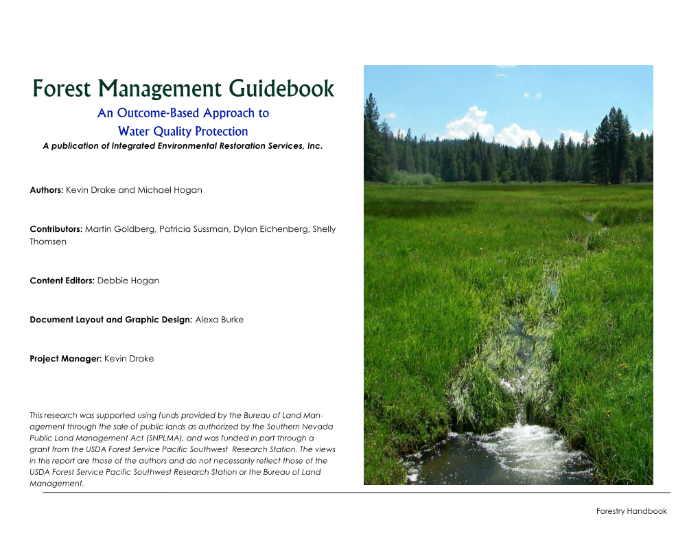 Forest Management Guidebook: an Outcome-Based Approach to Water Quality Protection