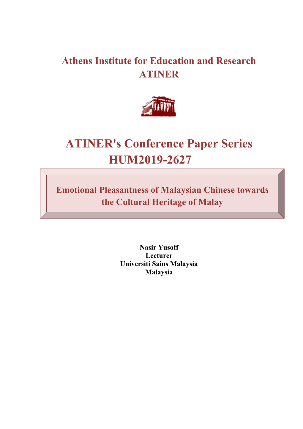 ATINER's Conference Paper Series HUM2019-2627