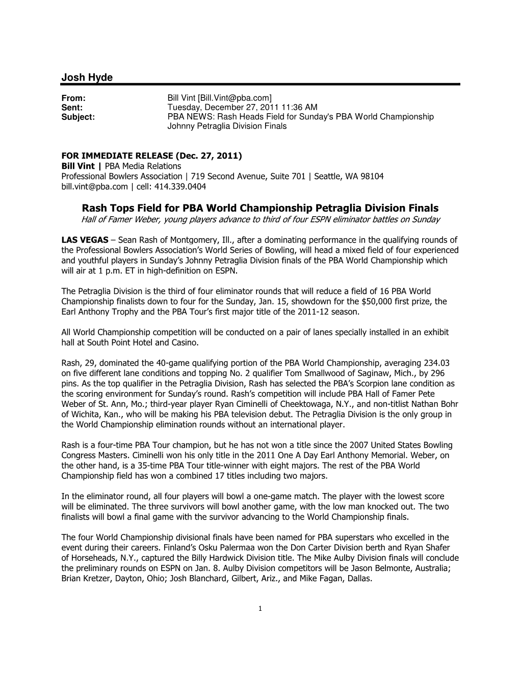 PBA Press Releases 2011