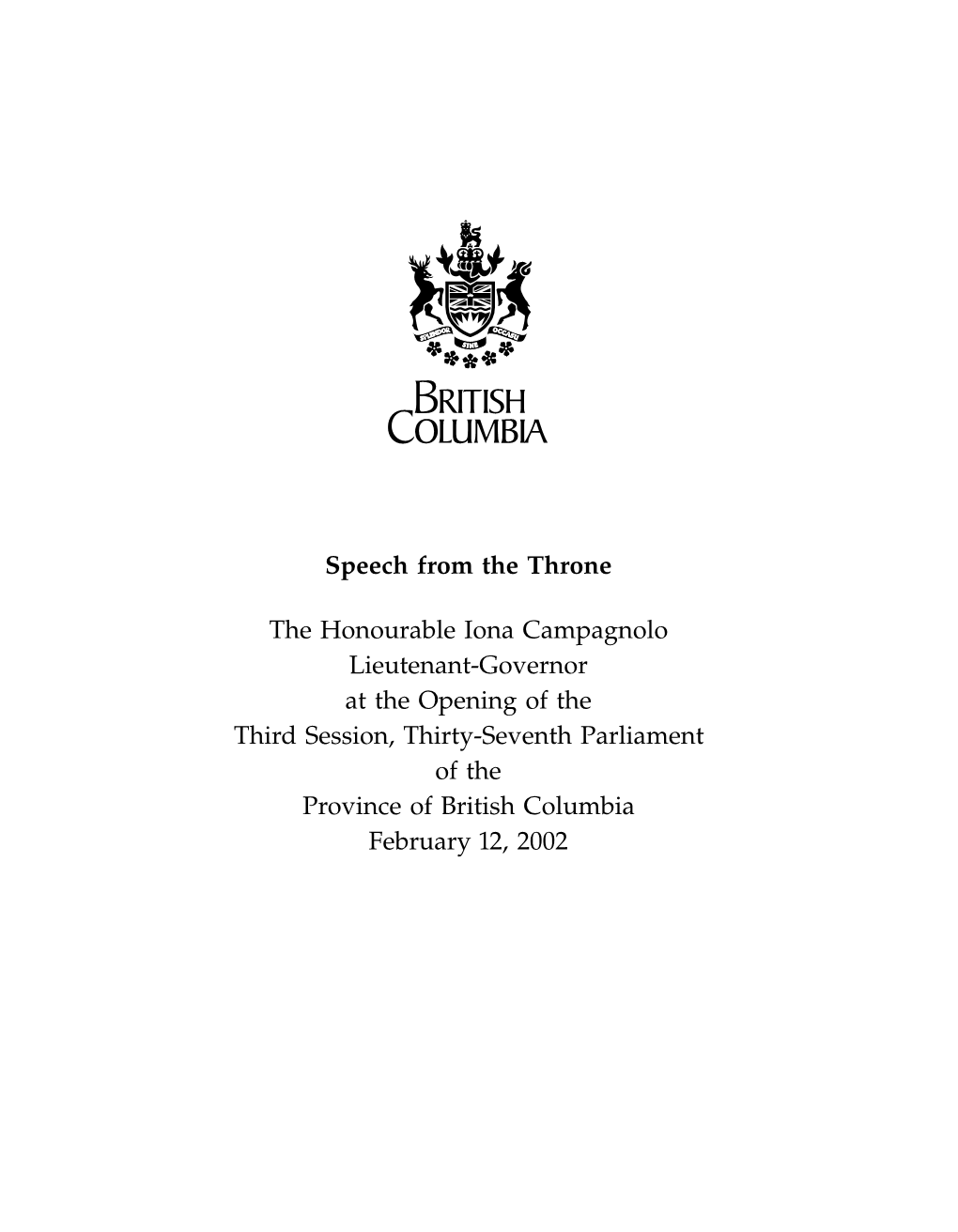 Throne Speech — 3Rd Session, 37Th Parliament