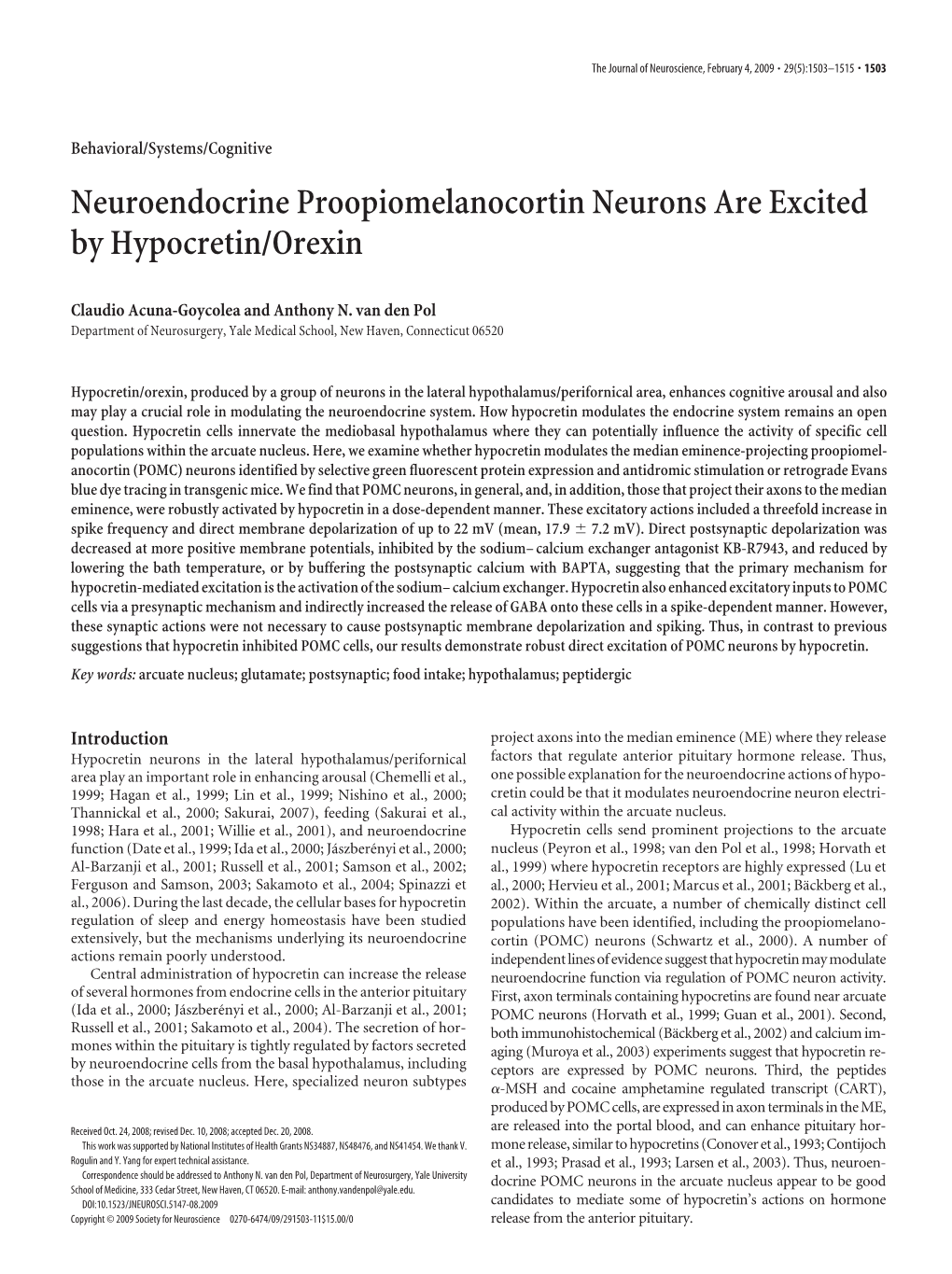 Neuroendocrine Proopiomelanocortin Neurons Are Excited by Hypocretin/Orexin