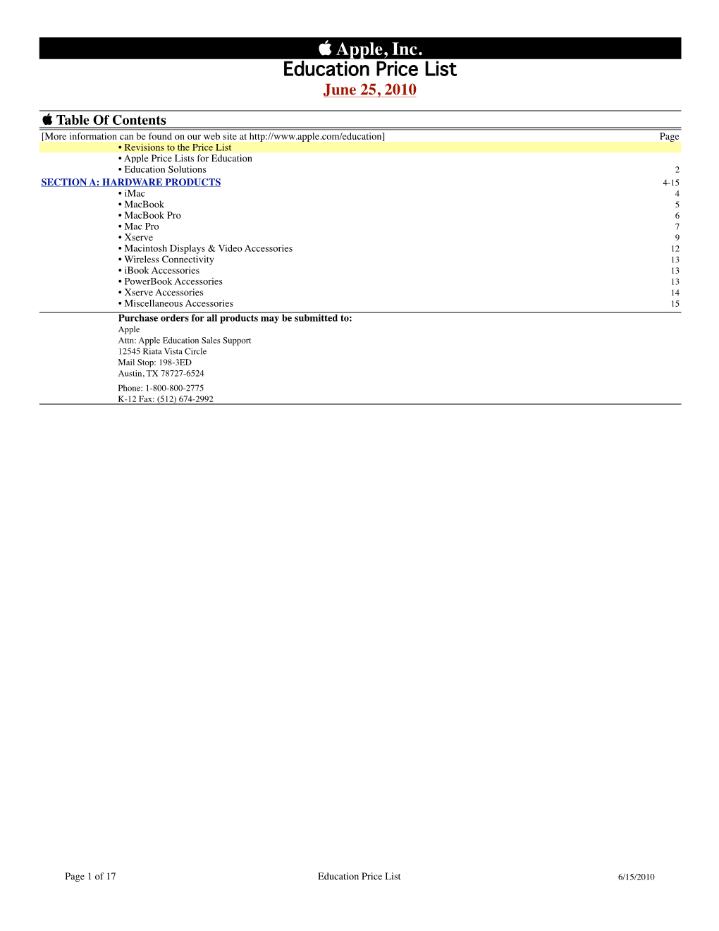 06-25 Education Price List