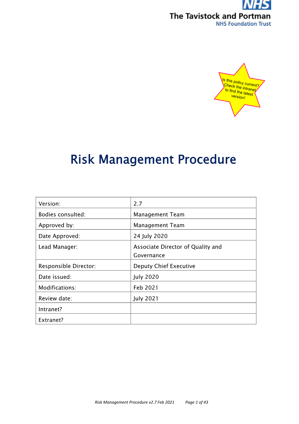 Risk Management Procedure