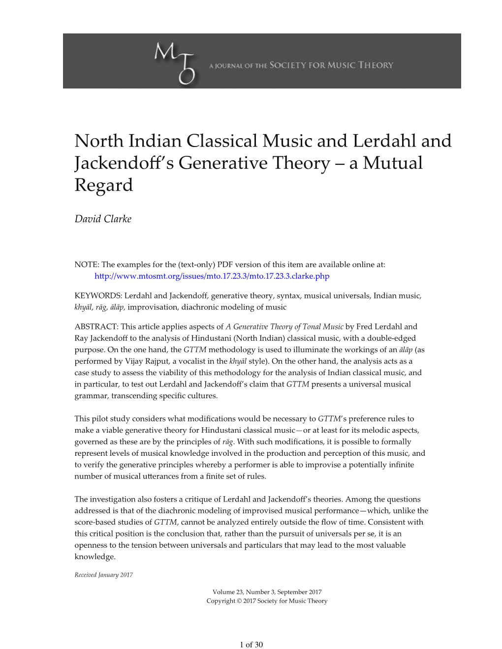 Clarke, North Indian Classical Music and Lerdahl and Jackendoff