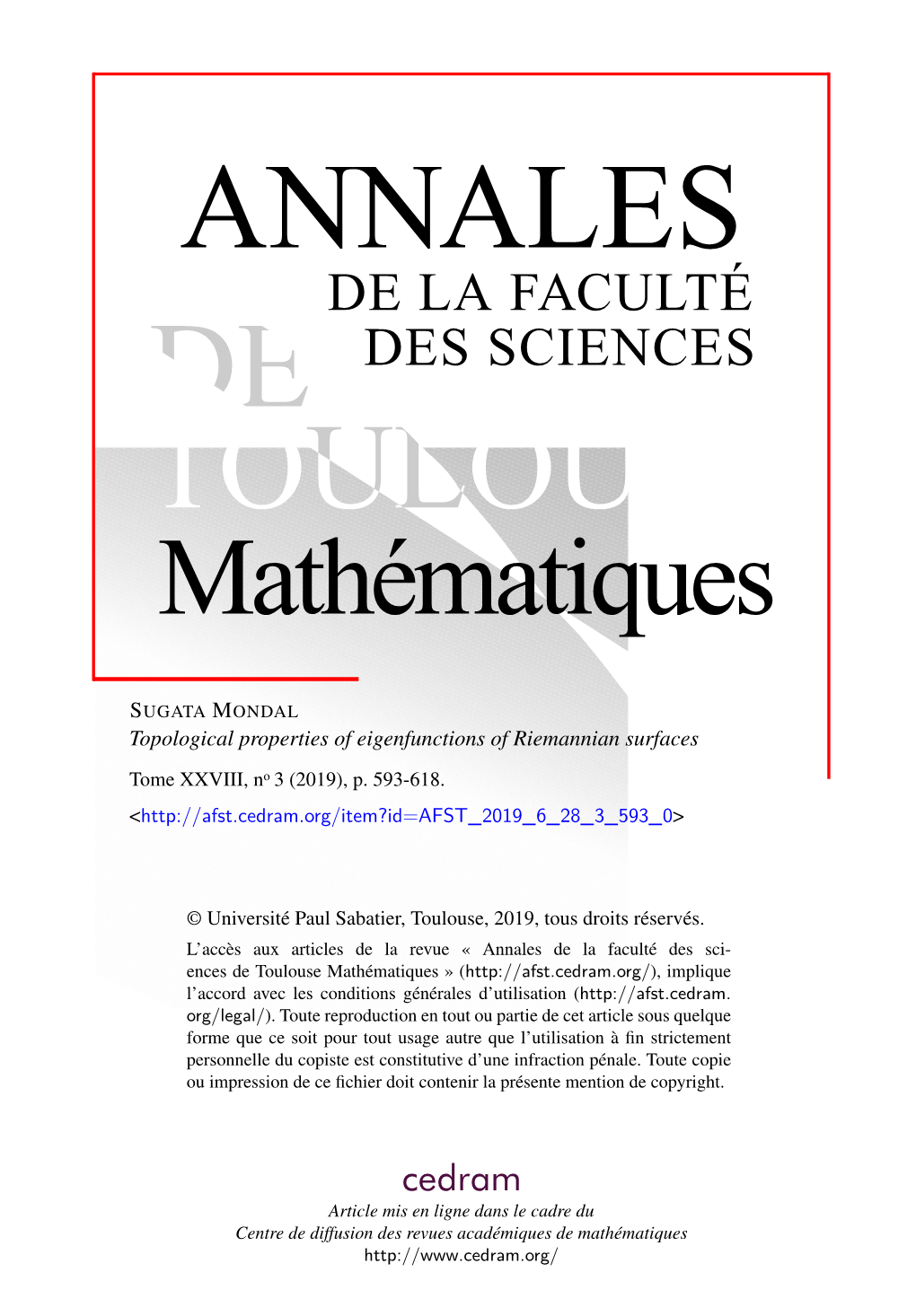 Topological Properties of Eigenfunctions of Riemannian Surfaces