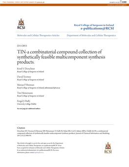 TIN-A Combinatorial Compound Collection of Synthetically Feasible Multicomponent Synthesis Products. Kristl V