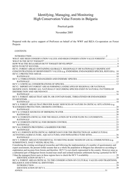 Identifying, Managing, and Monitoring High Conservation Value Forests in Bulgaria