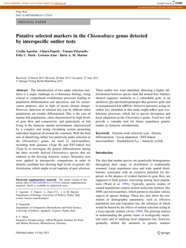 Putative Selected Markers in the Chionodraco Genus Detected by Interspeciﬁc Outlier Tests