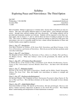 Syllabus Exploring Peace and Nonviolence: the Third Option