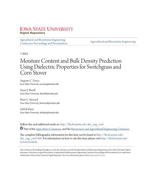 Moisture Content and Bulk Density Prediction Using Dielectric Properties for Switchgrass and Corn Stover Augusto C