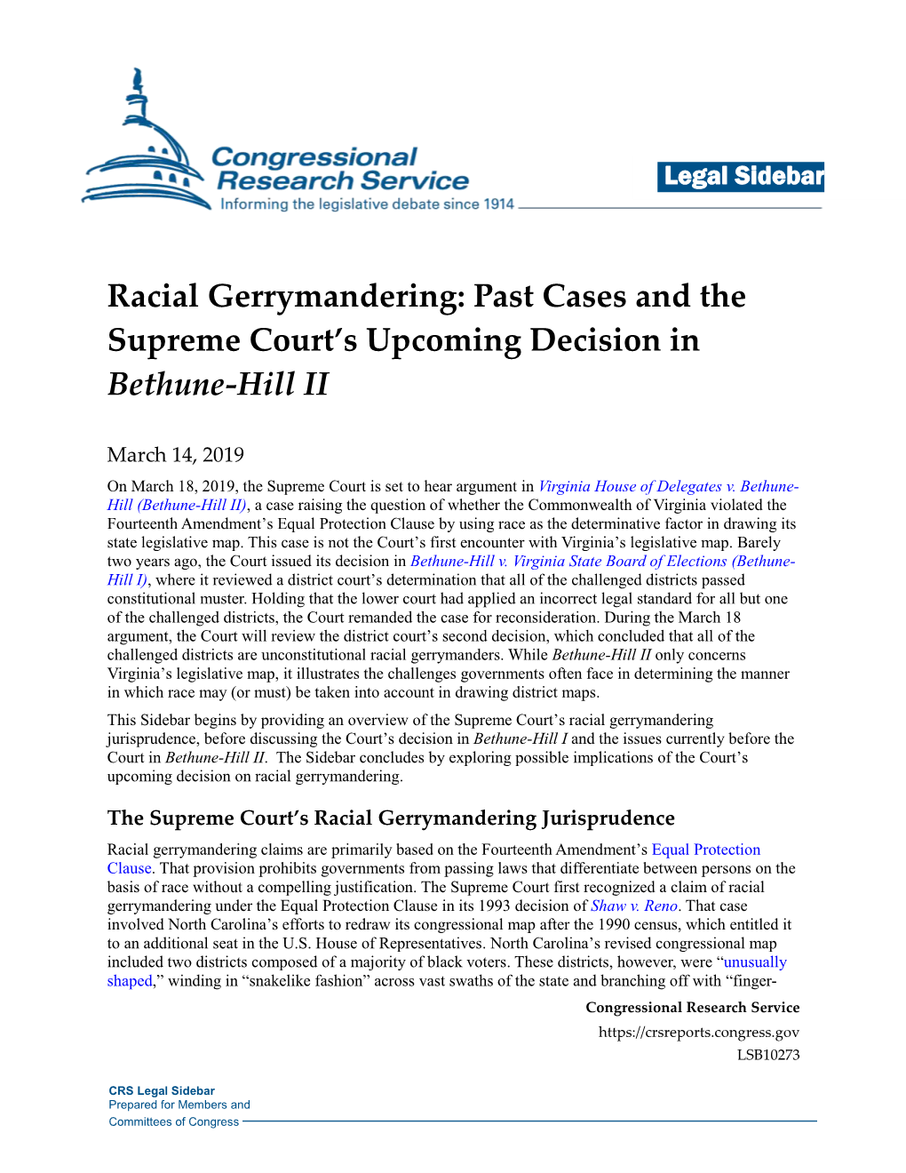 Past Cases and the Supreme Court's Upcoming Decision in Bethune-Hill II