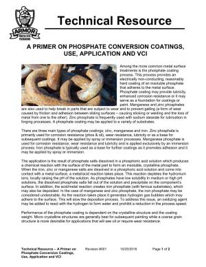 A Primer on Phosphate Conversion Coatings, Use, Application and Vci