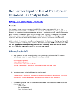 Request for Input on Use of Transformer Dissolved Gas Analysis Data