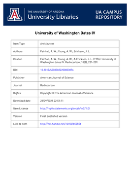 UNIVERSITY of WASHINGTON DATES IV a W FAIRHALL, a W YOUNG, and J L ERICKSON Department of Chemistry, University of Washington, Seattle, Washington 98195