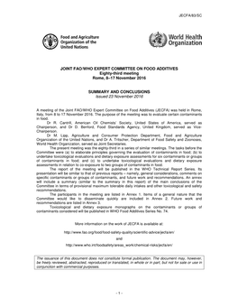 JOINT FAO/WHO EXPERT COMMITTEE on FOOD ADDITIVES Eighty-Third Meeting Rome, 8–17 November 2016