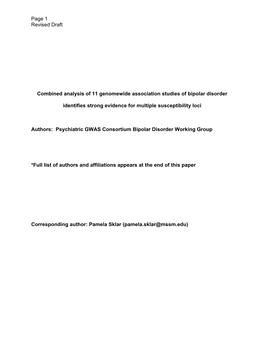 Revised Draft Combined Analysis of 11 Genomewide Association Studies