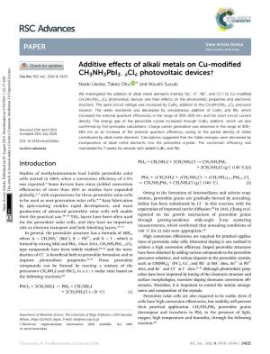 Additive Effects of Alkali Metals on Cu-Modified Ch3nh3pbi3−Δclδ