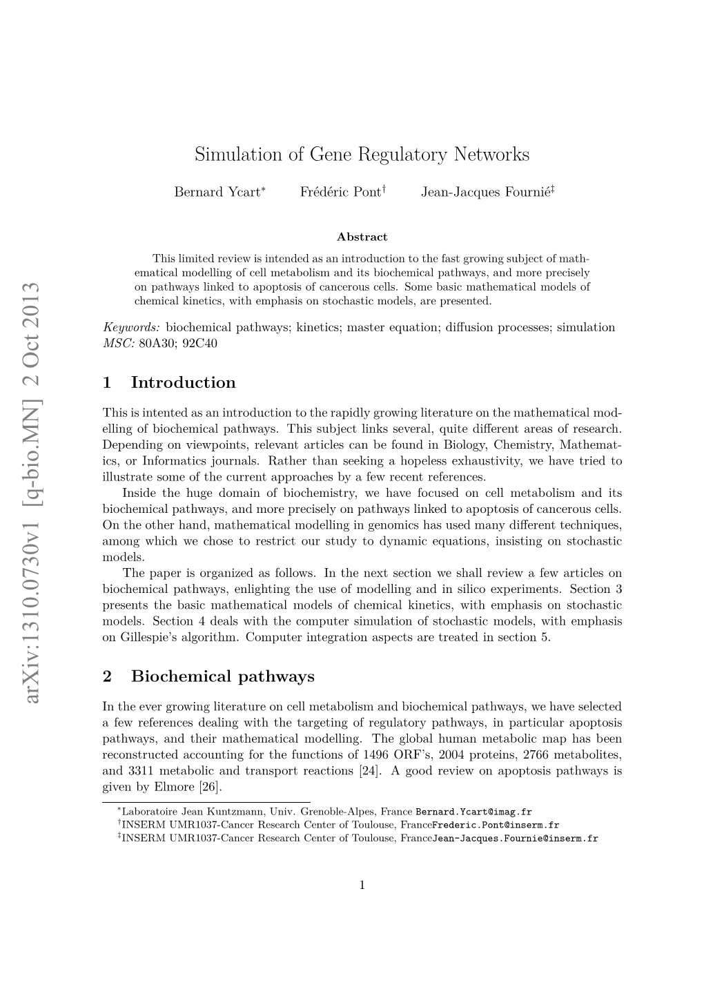 Simulation of Gene Regulatory Networks