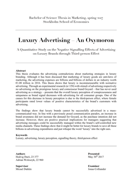 Luxury Advertising – an Oxymoron