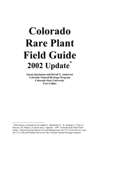 Colorado Rare Plant Field Guide 2002 Update*