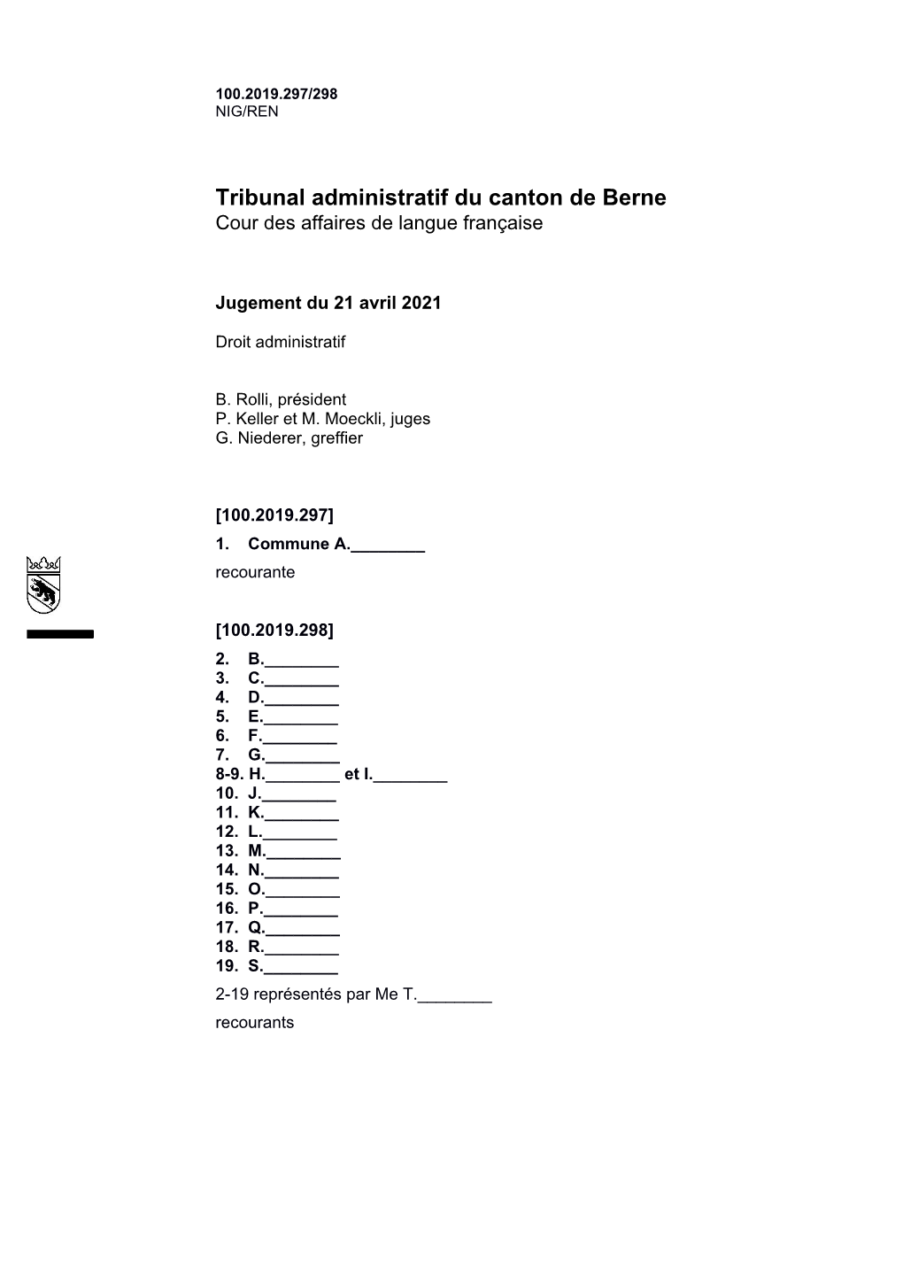 Tribunal Administratif Du Canton De Berne Cour Des Affaires De Langue Française