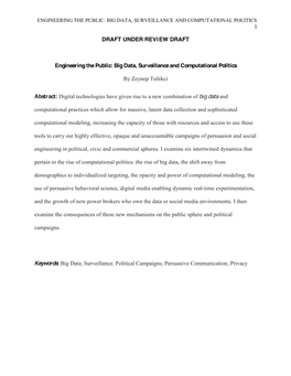 Big Data, Surveillance and Computational Politics by Zeynep