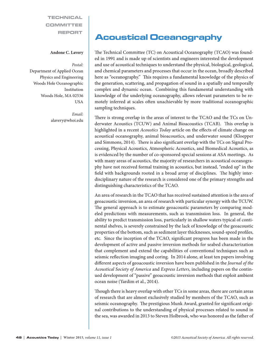 (TC) on Acoustical Oceanography