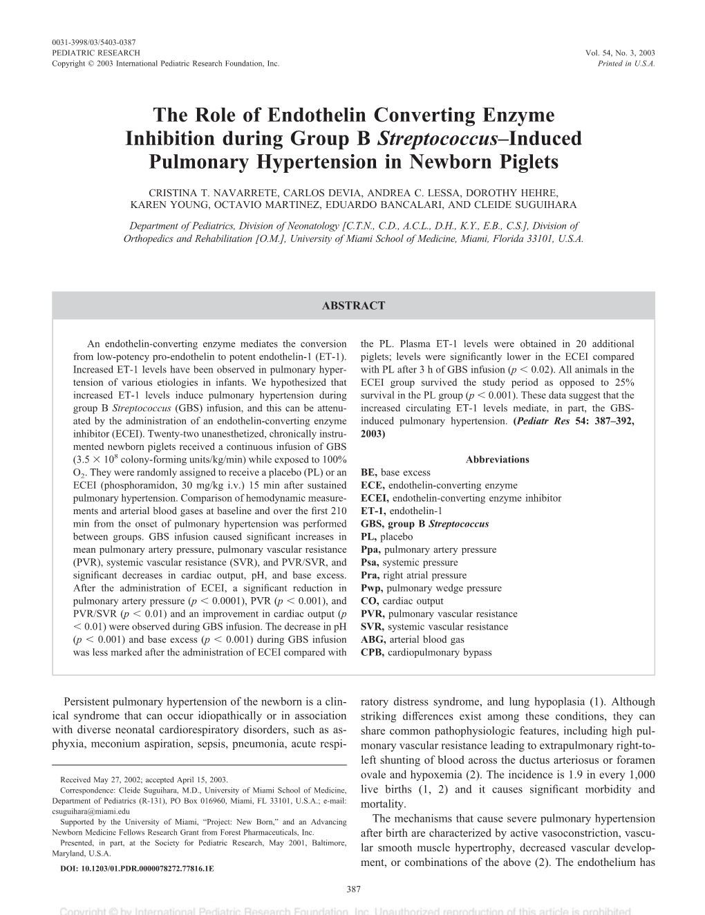 The Role of Endothelin Converting Enzyme Inhibition During Group B Streptococcus–Induced Pulmonary Hypertension in Newborn Piglets