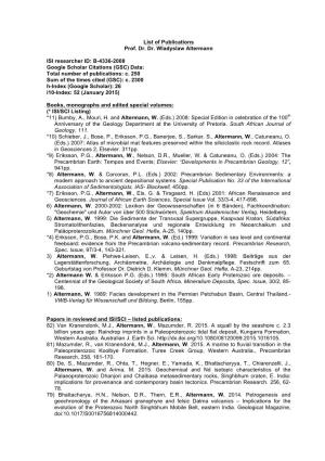 List of Publications Prof. Dr. Dr. Wladyslaw Altermann ISI