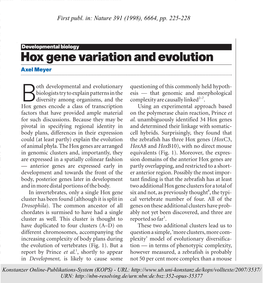 Hox Gene Variation and Evolution
