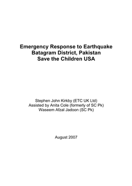 Emergency Response to Earthquake Batagram District, Pakistan Save the Children USA