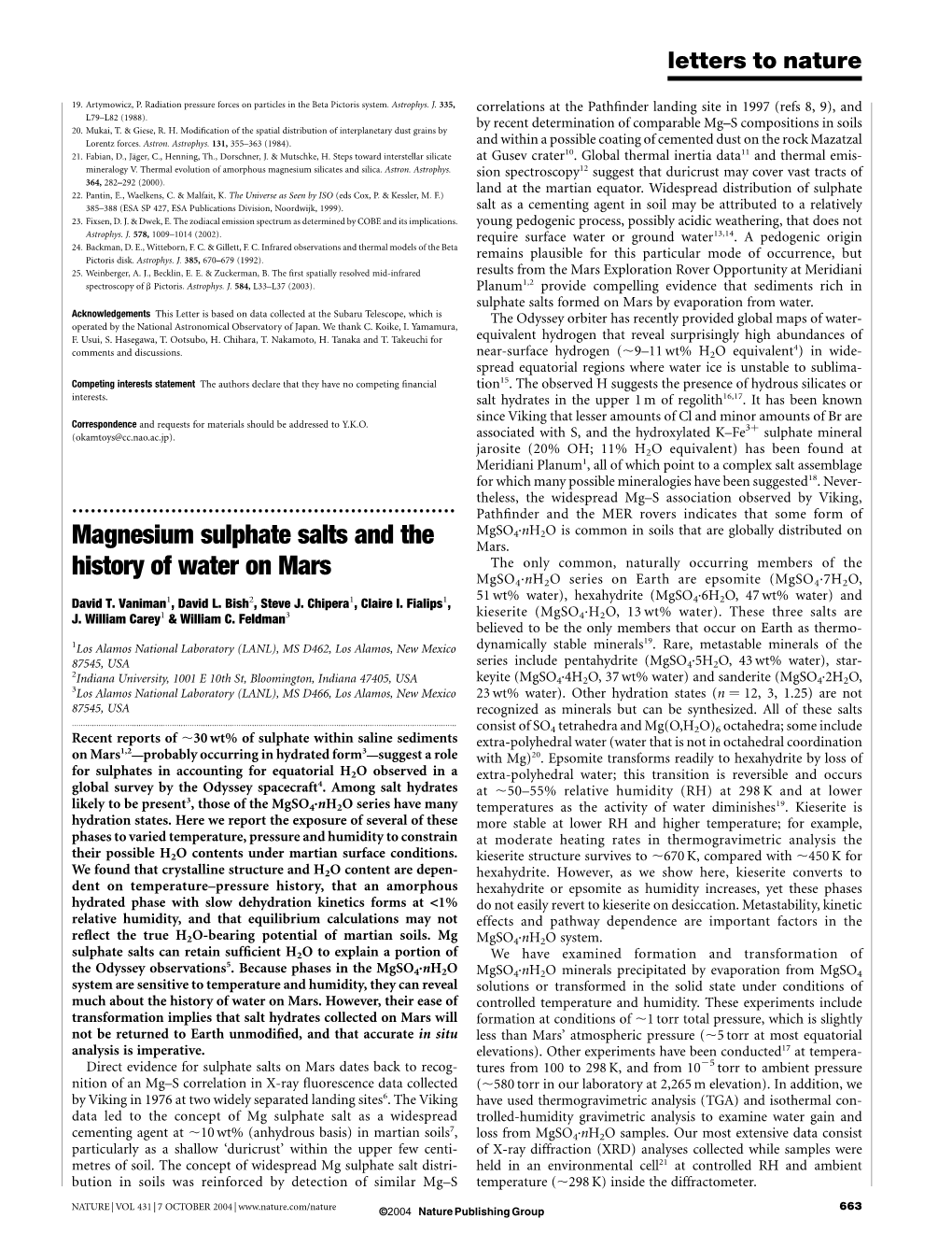 Magnesium Sulphate Salts and the History of Water on Mars