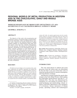 Regional Models of Metal Production in Western Asia in the Chalcolithic, Early and Middle Bronze Ages